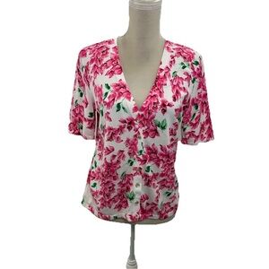 Talbots Kelly Summer Blossom Cardigan Womens Medium Snap Close V Neck